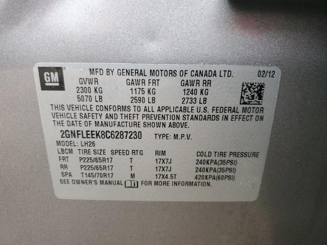 2GNFLEEK8C6287230 - 2012 CHEVROLET EQUINOX LT GRAY photo 14