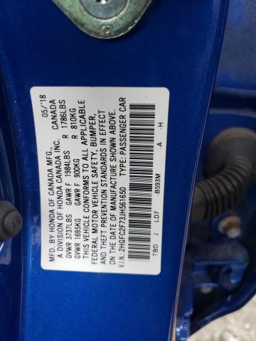 2HGFC2F73JH561650 - 2018 HONDA CIVIC EX BLUE photo 12