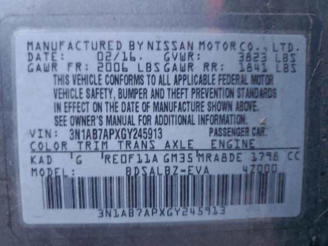 3N1AB7APXGY245913 - 2016 NISSAN SENTRA S GRAY photo 12