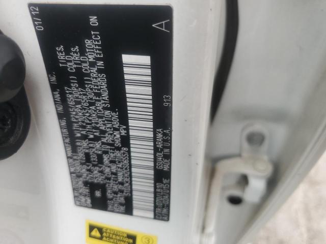 5TDZK3EH2CS065578 - 2012 TOYOTA HIGHLANDER BASE Blanc photo 13