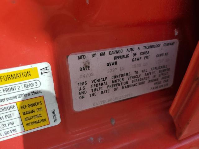 KL1TD66668B263973 - 2008 CHEVROLET AVEO BASE 红色 照片 12