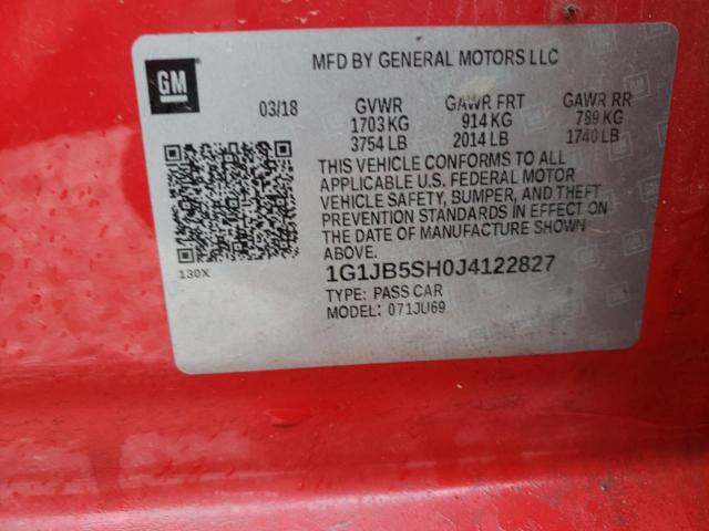 1G1JB5SH0J4122827 - 2018 CHEVROLET SONIC LS 红色 照片 12
