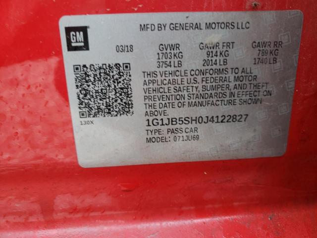 1G1JB5SH0J4122827 - 2018 CHEVROLET SONIC LS RED photo 12