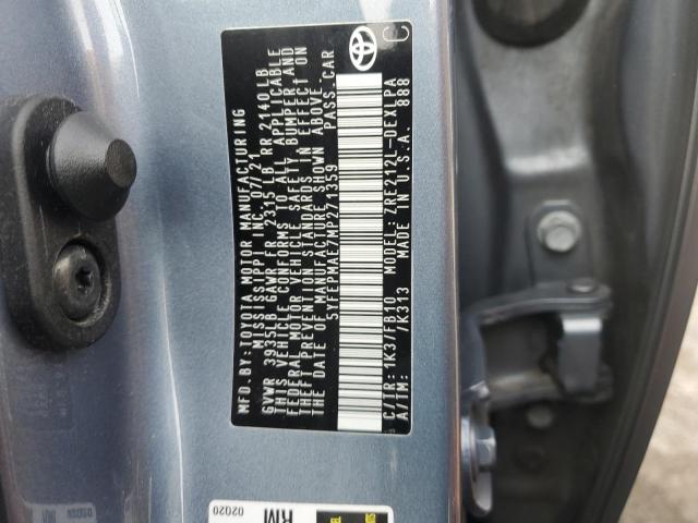 5YFEPMAE7MP271359 - 2021 TOYOTA COROLLA LE Темно-сірий фото 12