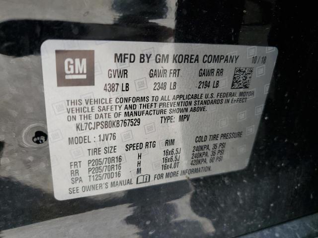 KL7CJPSB0KB767529 - 2019 CHEVROLET TRAX 1LT Czarny zdjęcie 13