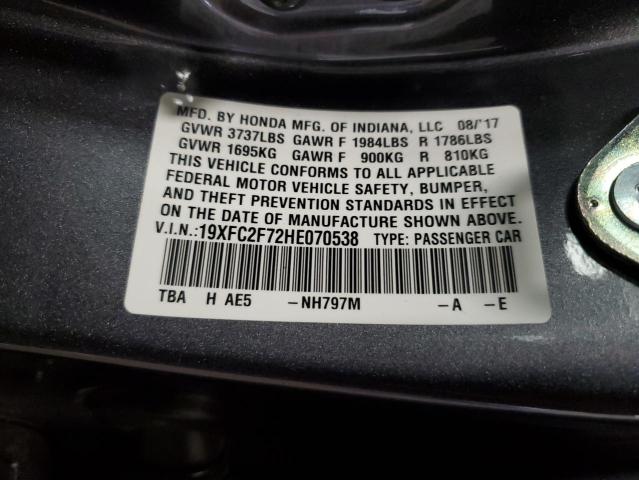 19XFC2F72HE070538 - 2017 HONDA CIVIC EX GRAY photo 13