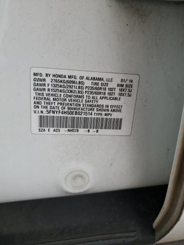 5FNYF4H50EB021514 - 2014 HONDA PILOT EXL WHITE photo 13