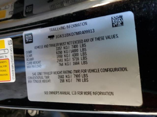 1GKS1BKD7MR409913 - 2021 GMC YUKON SLT BLACK photo 12