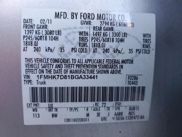 1FMHK7D81BGA33441 - 2011 FORD EXPLORER XLT Gümüş fotoğraf 13