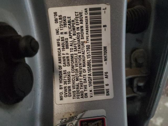 1HGFA16586L151760 - 2006 HONDA CIVIC LX SILVER photo 13