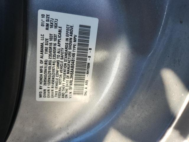 5FNRL3H68AB048146 - 2010 HONDA ODYSSEY EXL SILVER photo 12