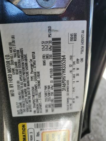 3FA6P0H77HR335264 - 2017 FORD FUSION SE GRAY photo 13