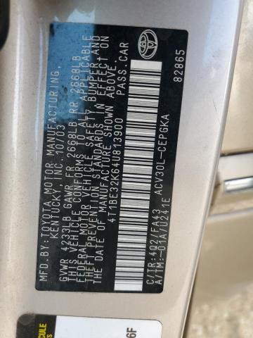 4T1BE32K64U813900 - 2004 TOYOTA CAMRY LE Bej fotoğraf 12