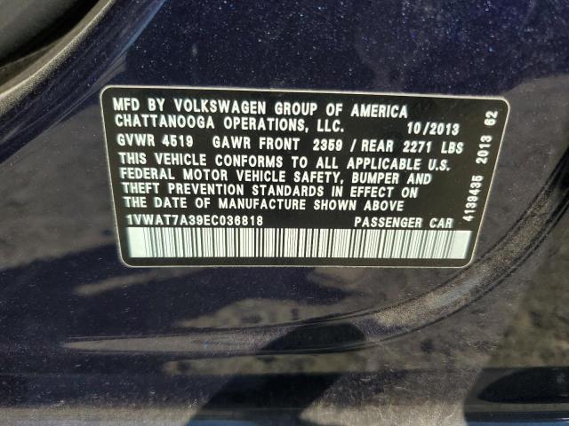 1VWAT7A39EC036818 - 2014 VOLKSWAGEN PASSAT S 蓝色 照片 12
