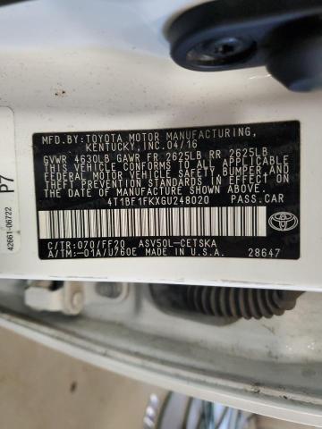 4T1BF1FKXGU248020 - 2016 TOYOTA CAMRY LE WHITE photo 13