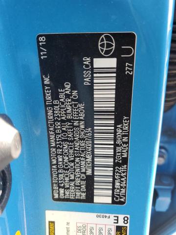 NMTKHMBX4KR077634 - 2019 TOYOTA C-HR XLE Bleu photo 13