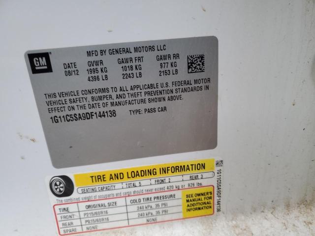 1G11C5SA9DF144138 - 2013 CHEVROLET MALIBU 1LT Ақ фото 12