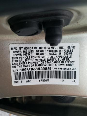 1HGFA16568L006669 - 2008 HONDA CIVIC LX GOLD photo 13