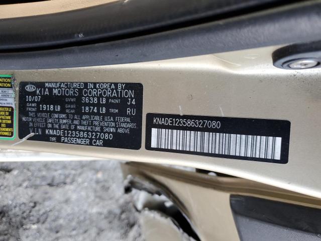 KNADE123586327080 - 2008 KIA RIO BASE TAN photo 12