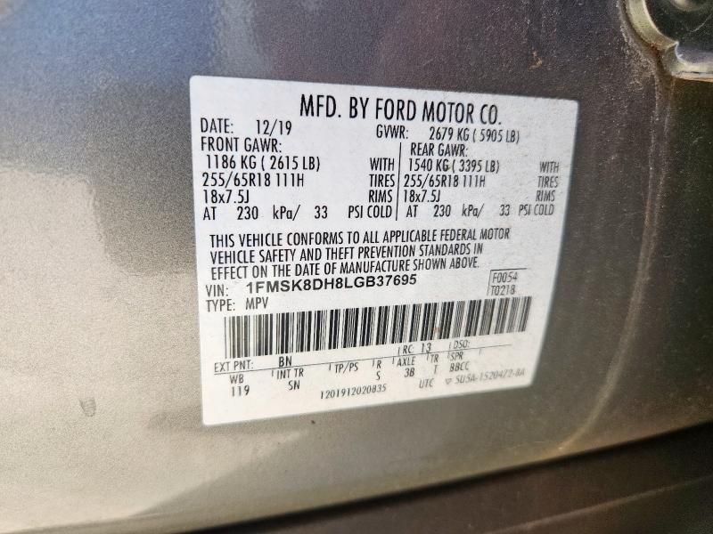 1FMSK8DH8LGB37695 - 2020 FORD EXPLORER XLT GREEN photo 13