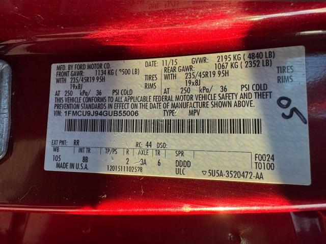 1FMCU9J94GUB55006 - 2016 FORD ESCAPE TITANIUM RED photo 10