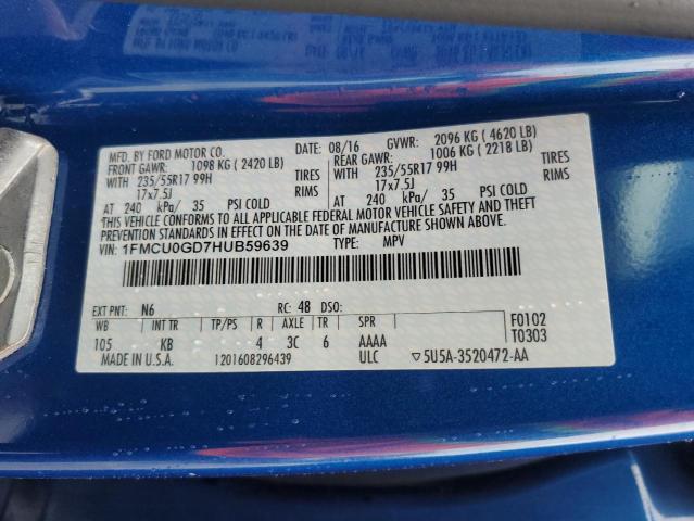 1FMCU0GD7HUB59639 - 2017 FORD ESCAPE SE BLUE photo 13