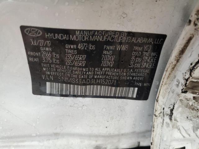 5NMS33AD3LH152071 - 2020 HYUNDAI SANTA FE SEL Blanco foto 13