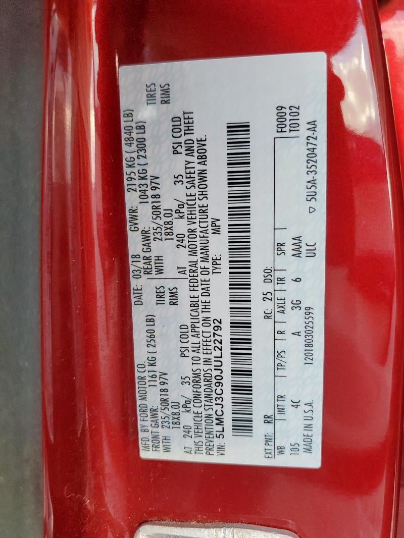 5LMCJ3C90JUL22792 - 2018 LINCOLN MKC RESERVE 红色 照片 13