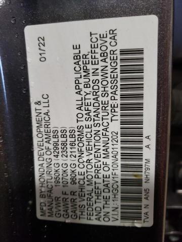 1HGCV1F10NA011202 - 2022 HONDA ACCORD LX GRAY photo 13