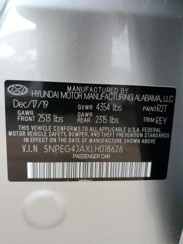 5NPEG4JAXLH018626 - 2020 HYUNDAI SONATA SE SILVER photo 13