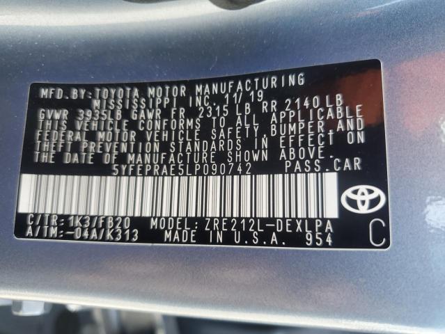 5YFEPRAE5LP090742 - 2020 TOYOTA COROLLA LE 蓝色 照片 12