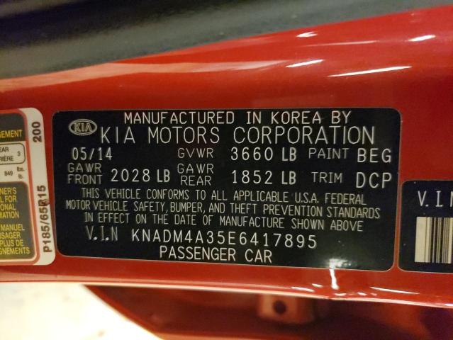 KNADM4A35E6417895 - 2014 KIA RIO LX RED photo 12