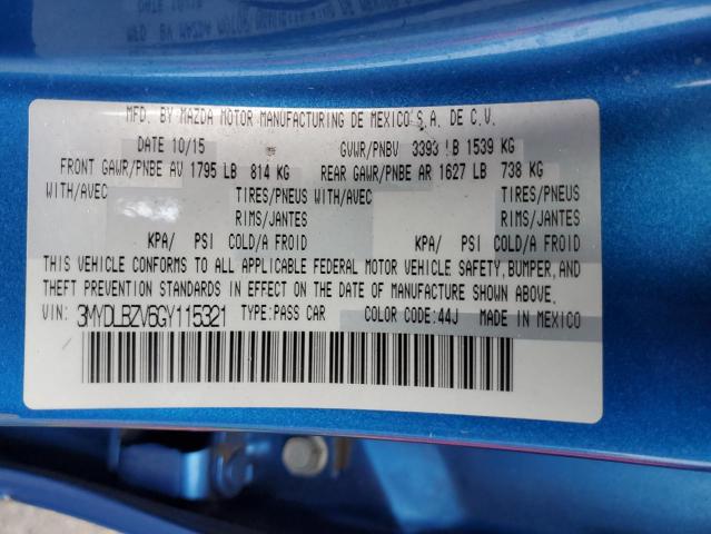 3MYDLBZV6GY115321 - 2016 TOYOTA SCION IA BLUE photo 12