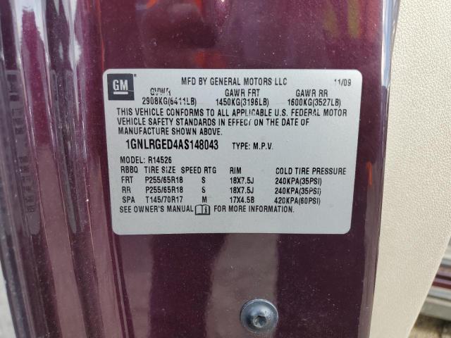 1GNLRGED4AS148043 - 2010 CHEVROLET TRAVERSE LT Күлгін фото 14