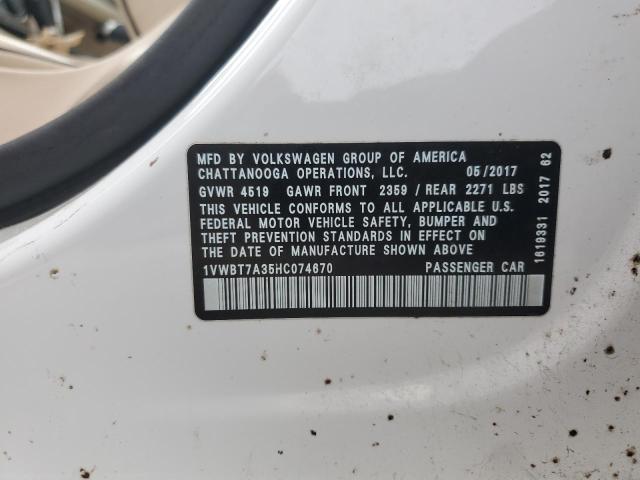 1VWBT7A35HC074670 - 2017 VOLKSWAGEN PASSAT SE თეთრი ფოტო 13