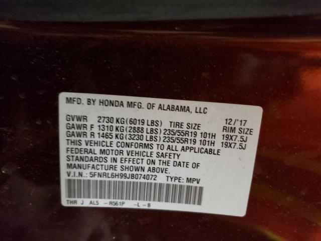 5FNRL6H99JB074072 - 2018 HONDA ODYSSEY ELITE Rot Foto 14