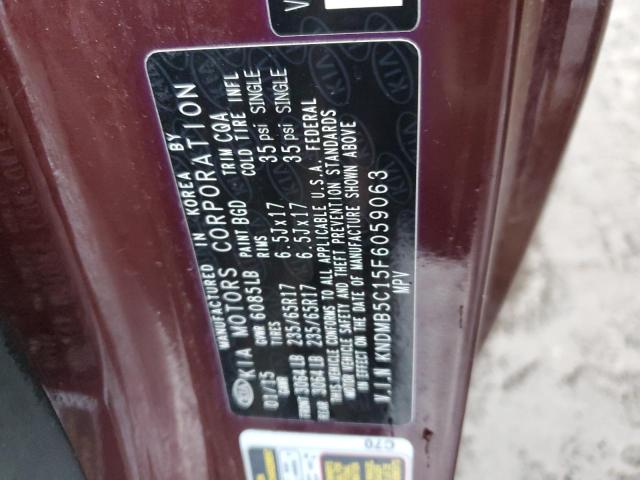 KNDMB5C15F6059063 - 2015 KIA SEDONA LX MAROON photo 13