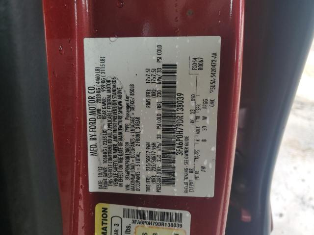 3FA6P0H79DR138039 - 2013 FORD FUSION SE RED photo 12