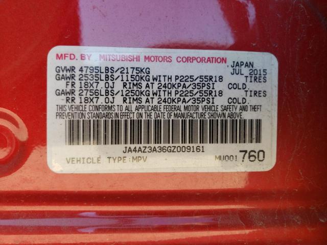 JA4AZ3A36GZ009161 - 2016 MITSUBISHI OUTLANDER SE RED photo 12