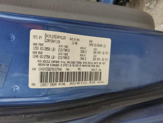 1D4GP25B27B157546 - 2007 DODGE CARAVAN SE BLUE photo 13