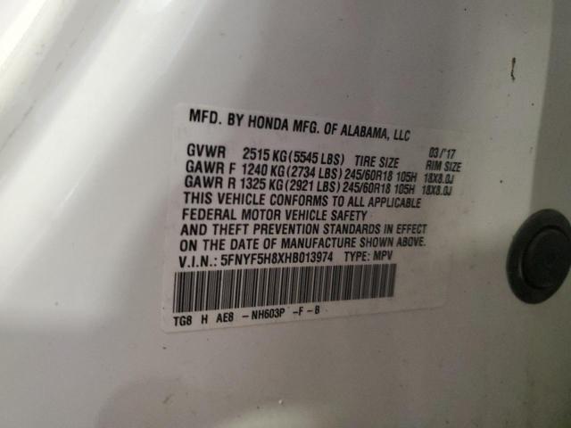 5FNYF5H8XHB013974 - 2017 HONDA PILOT EXL 白色 照片 13