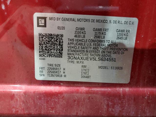 3GNAXUEV5LS634551 - 2020 CHEVROLET EQUINOX LT Tünd qırmızı foto 13