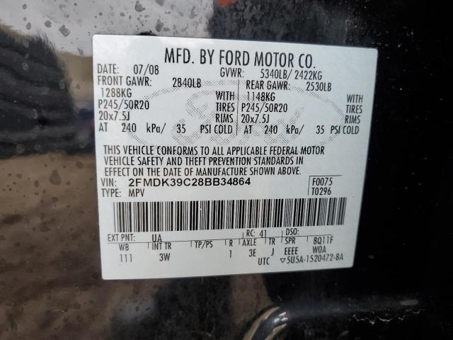 2FMDK39C28BB34864 - 2008 FORD EDGE LIMITED BLACK photo 12