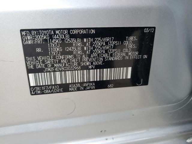 JTMZF4DV8CD032968 - 2012 TOYOTA RAV4 SILVER photo 14