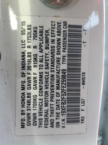 19XFB2F52FE259849 - 2015 HONDA CIVIC LX WHITE photo 12