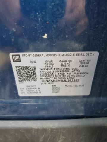3GNAXKEV4ML392352 - 2021 CHEVROLET EQUINOX LT BLUE photo 13