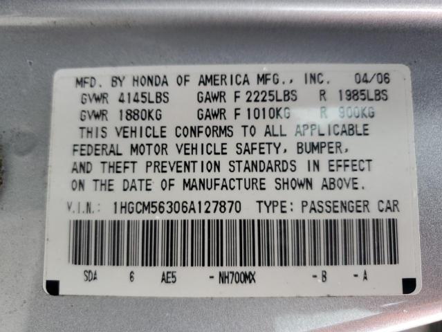 1HGCM56306A127870 - 2006 HONDA ACCORD SE SILVER photo 12