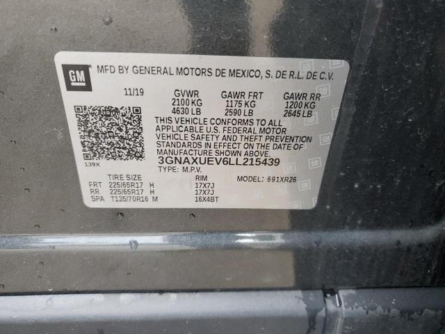 3GNAXUEV6LL215439 - 2020 CHEVROLET EQUINOX LT GRAY photo 13