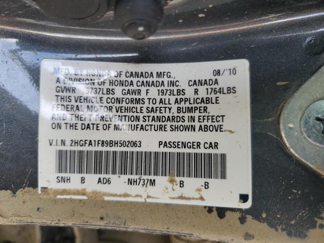 2HGFA1F89BH502063 - 2011 HONDA CIVIC EX Gri fotoğraf 13