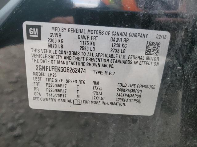 2GNFLFEK5G6262474 - 2016 CHEVROLET EQUINOX LT BLACK photo 12